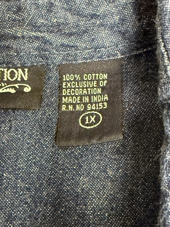 New Direction Denim Embroidered Tunic 1X Boho Western Button Shirt Top - Picture 8 of 10